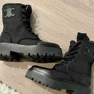 CELINE BULKY LACED UP BOOT IN NYLON AND SHINY BULL